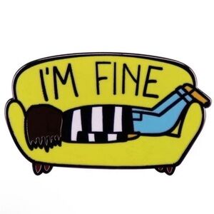 I’m Fine But Not Enamel Pin, Yellow Sofa Face Plant Metal Pin.